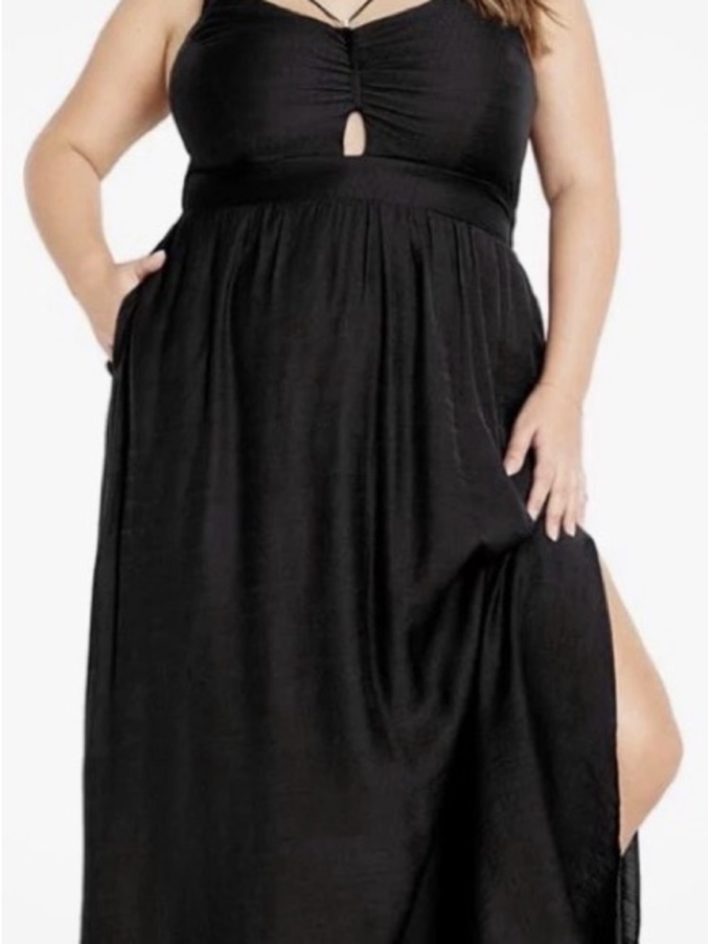 City Chic Black Maxi Dress with Keyhole and Slit